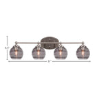 Capri Four Light Bath Bar in Brushed Nickel with 6" Smoke Ribbed Shade