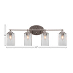 Capri Four Light Bath Bar in Brushed Nickel with 4" Square Clear Bubble Shade