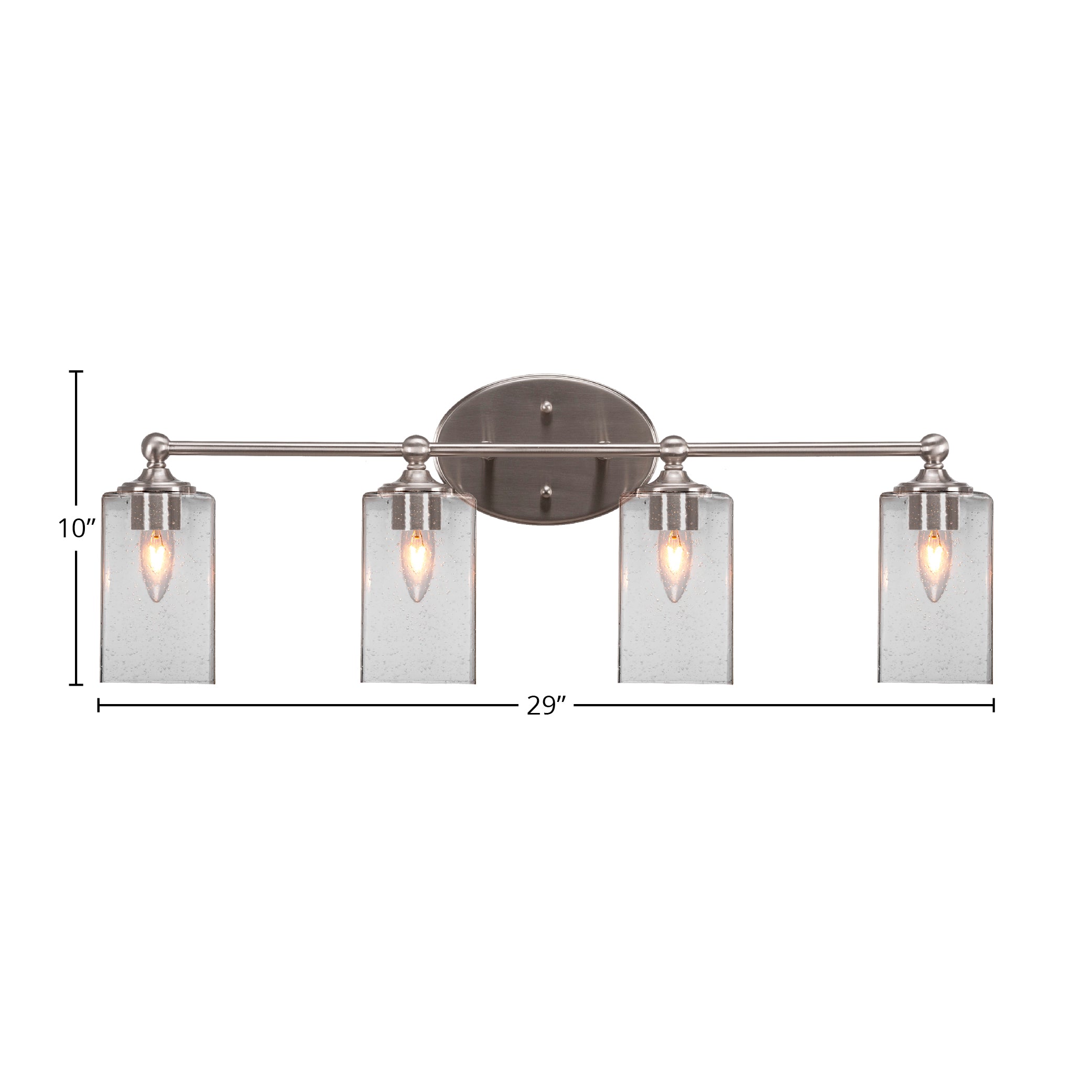 Capri Four Light Bath Bar in Brushed Nickel with 4" Square Clear Bubble Shade