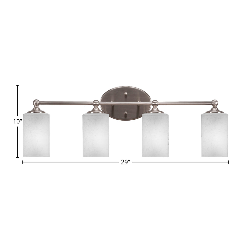 Capri Four Light Bath Bar in Brushed Nickel with 4" Square White Muslin Shade