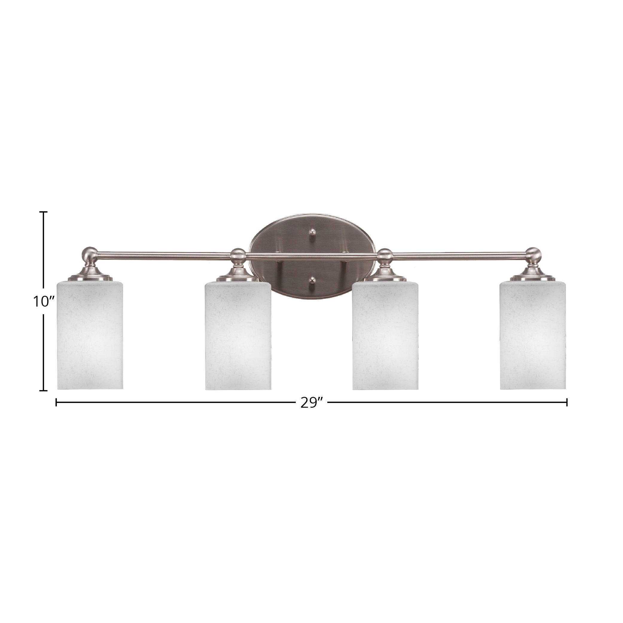 Capri Four Light Bath Bar in Brushed Nickel with 4" Square White Muslin Shade