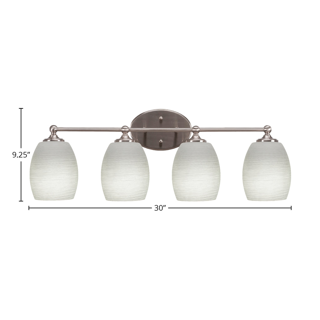 Capri Four Light Bath Bar in Brushed Nickel with 5" White Linen Shade