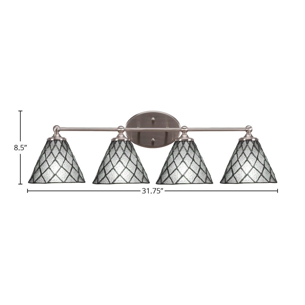Capri Four Light Bath Bar in Brushed Nickel with 7" Diamond Ice Art Glass Shade