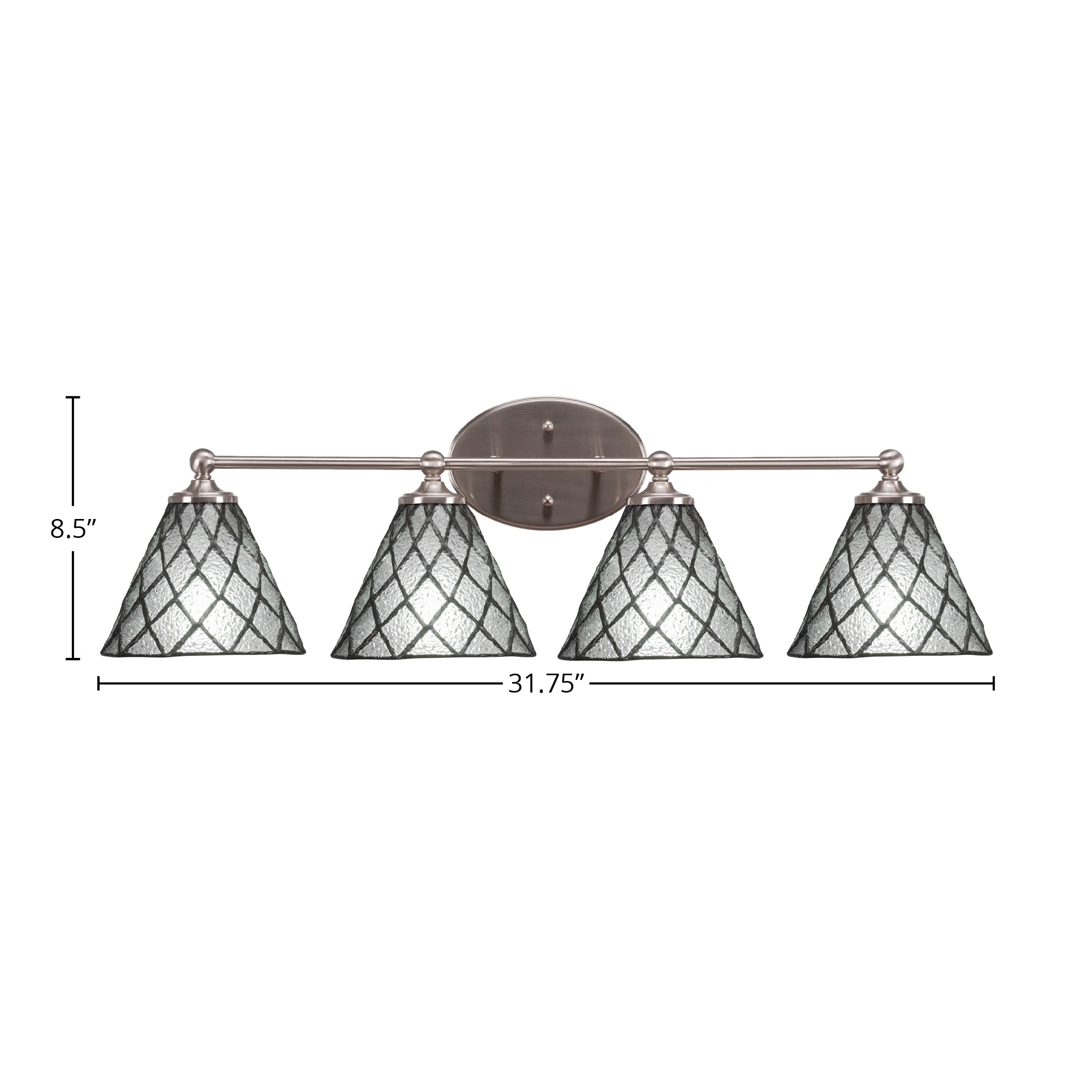 Capri Four Light Bath Bar in Brushed Nickel with 7" Diamond Ice Art Glass Shade
