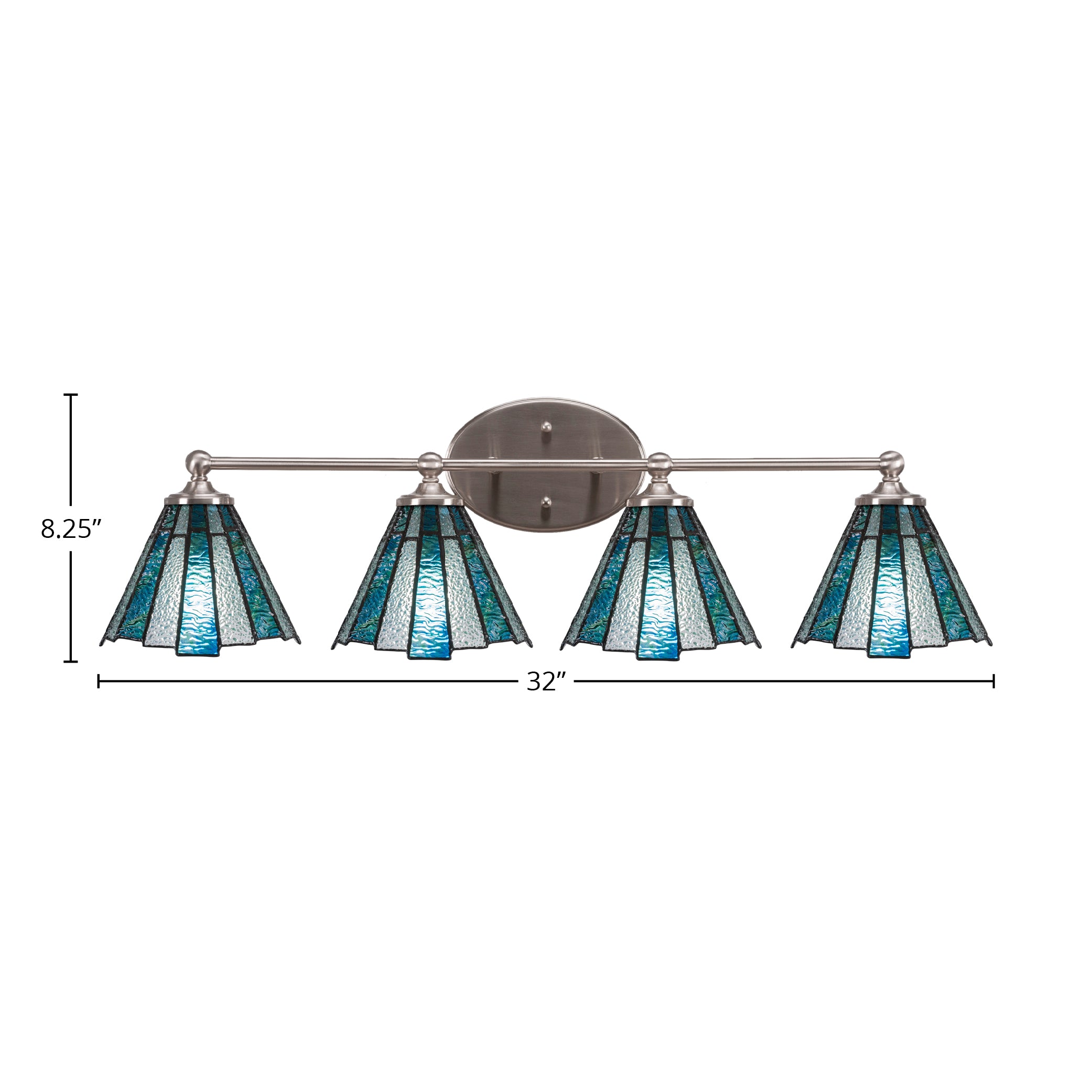 Capri Four Light Bath Bar in Brushed Nickel with 7" Sea Ice Art Glass Shade