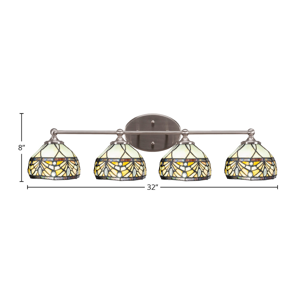 Capri Four Light Bath Bar in Brushed Nickel with 7" Royal Merlot Art Glass Shade