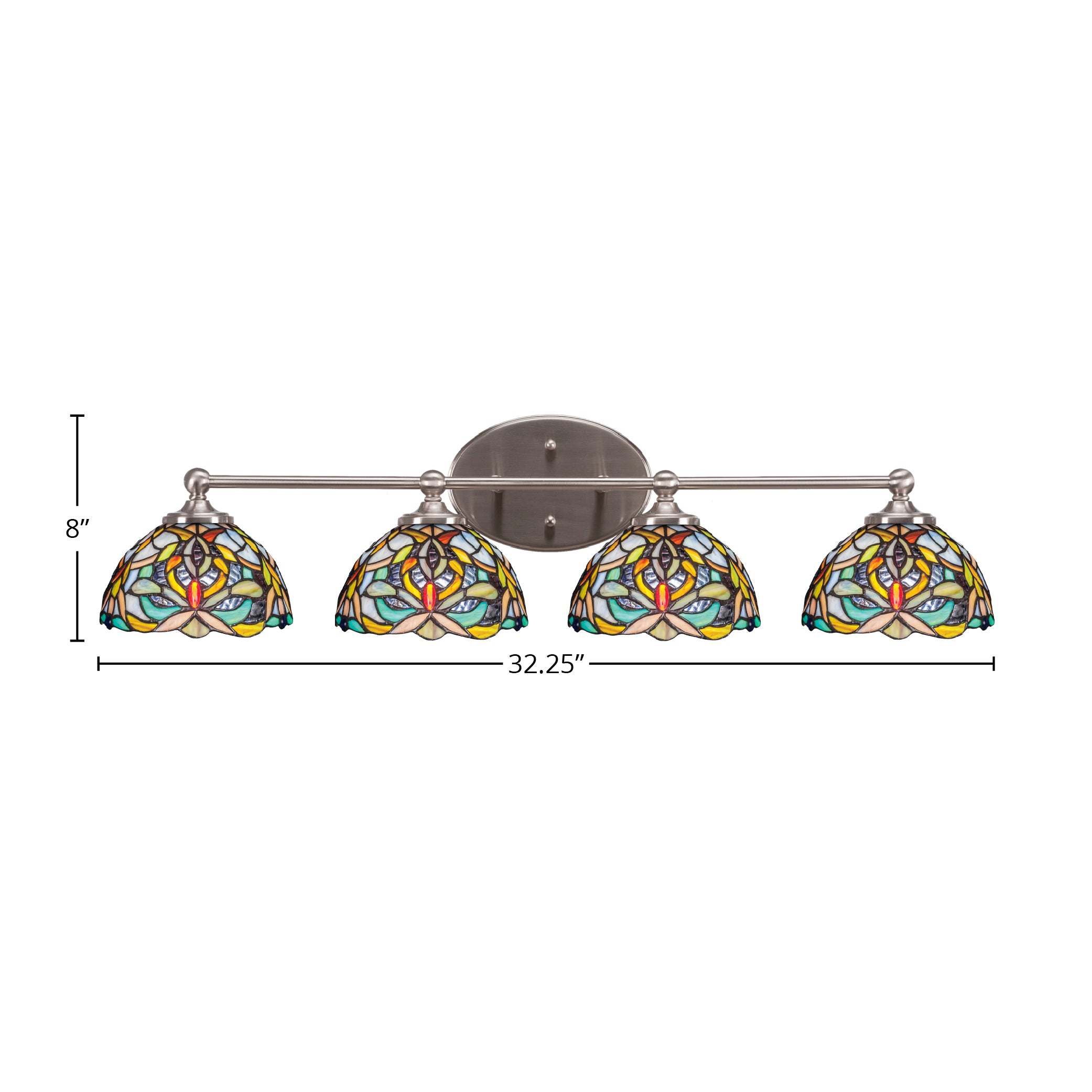 Capri Four Light Bath Bar in Brushed Nickel with 7" Kaleidoscope Art Glass Shade