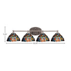 Capri Four Light Bath Bar in Brushed Nickel with 7" Blue Mosaic Art Glass Shade