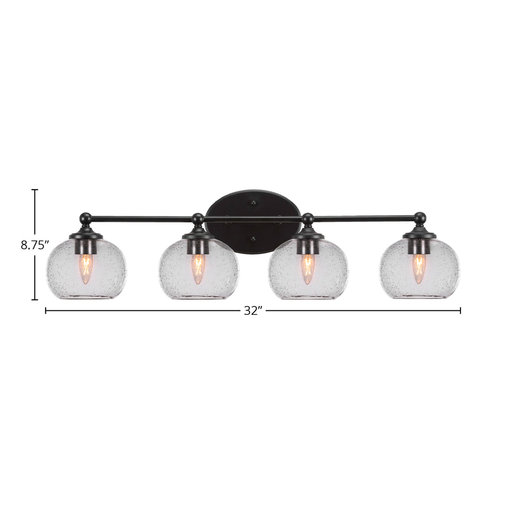 Capri Four Light Bath Bar in Matte Black with 7" Clear Bubble Shade