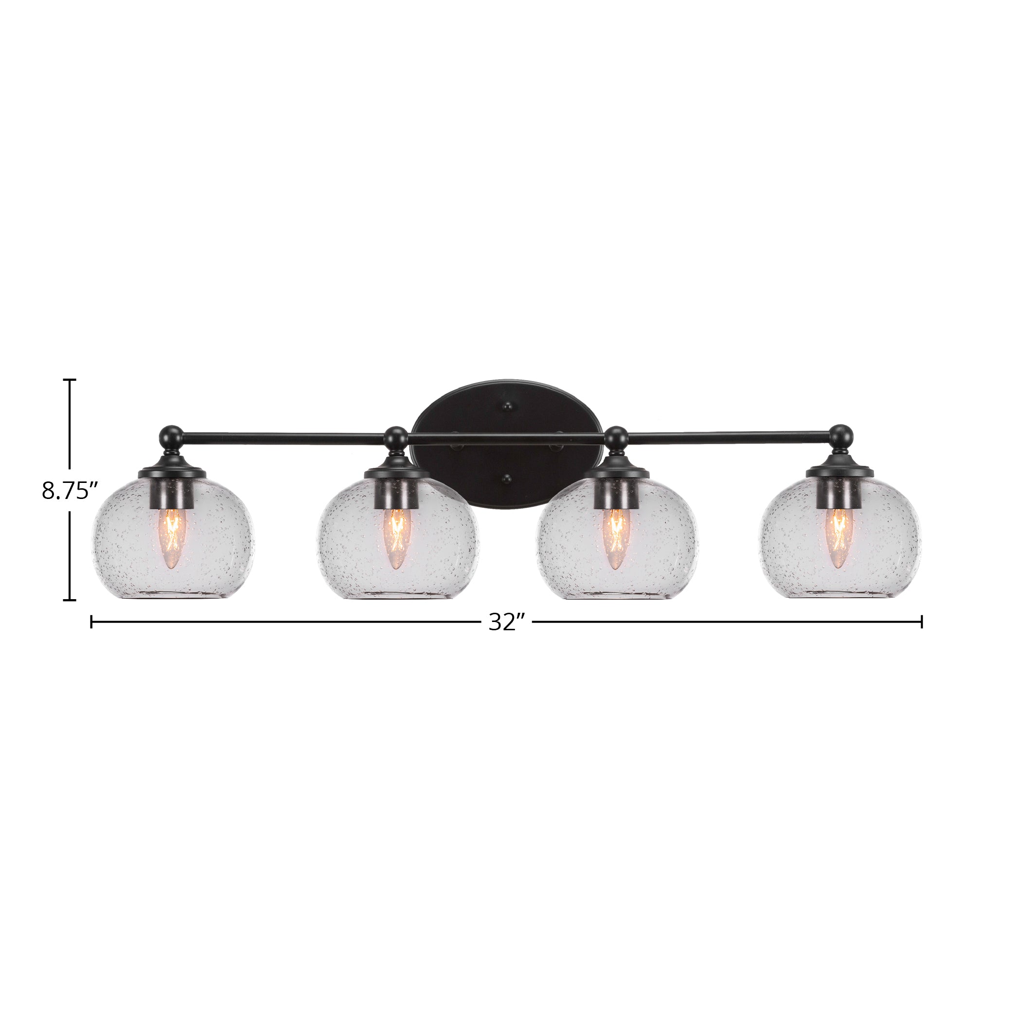 Capri Four Light Bath Bar in Matte Black with 7" Clear Bubble Shade