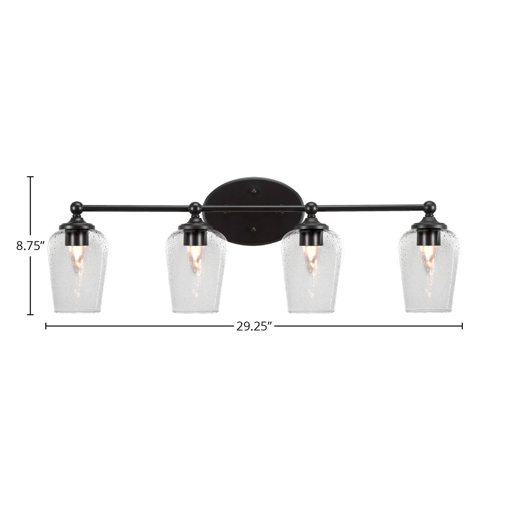 Capri Four Light Bath Bar in Matte Black with 5" Clear Bubble Shade