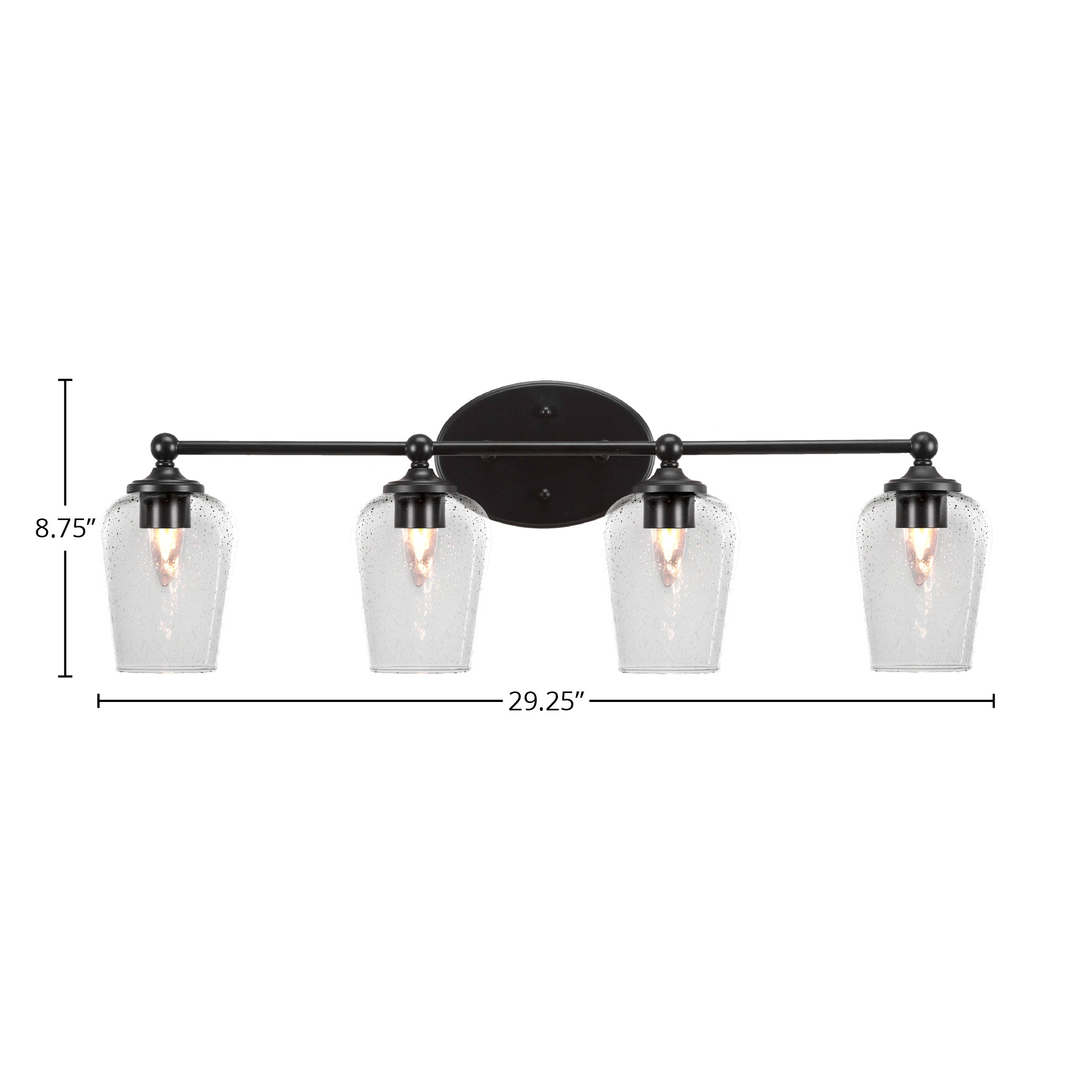 Capri Four Light Bath Bar in Matte Black with 5" Clear Bubble Shade