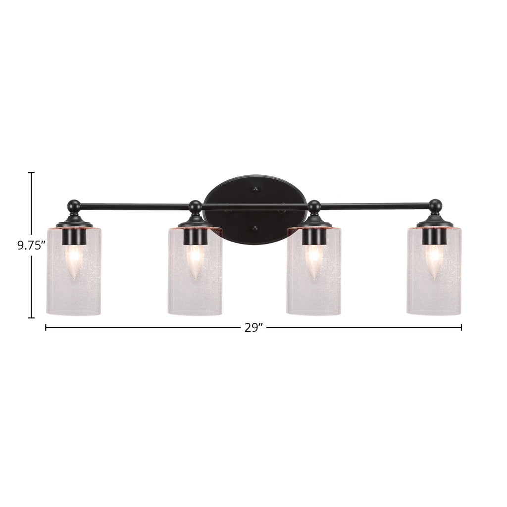 Capri Four Light Bath Bar in Matte Black with 4" Clear Bubble Shade