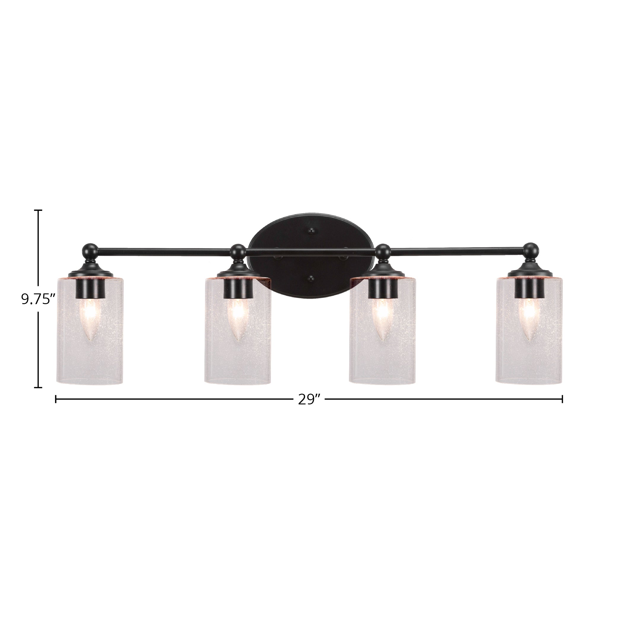 Capri Four Light Bath Bar in Matte Black with 4" Clear Bubble Shade