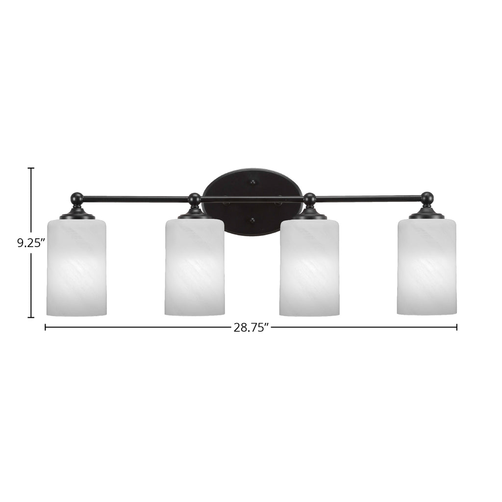 Capri Four Light Bath Bar in Matte Black with 4" White Marble Shade