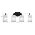 Capri Four Light Bath Bar in Matte Black with 4" White Marble Shade