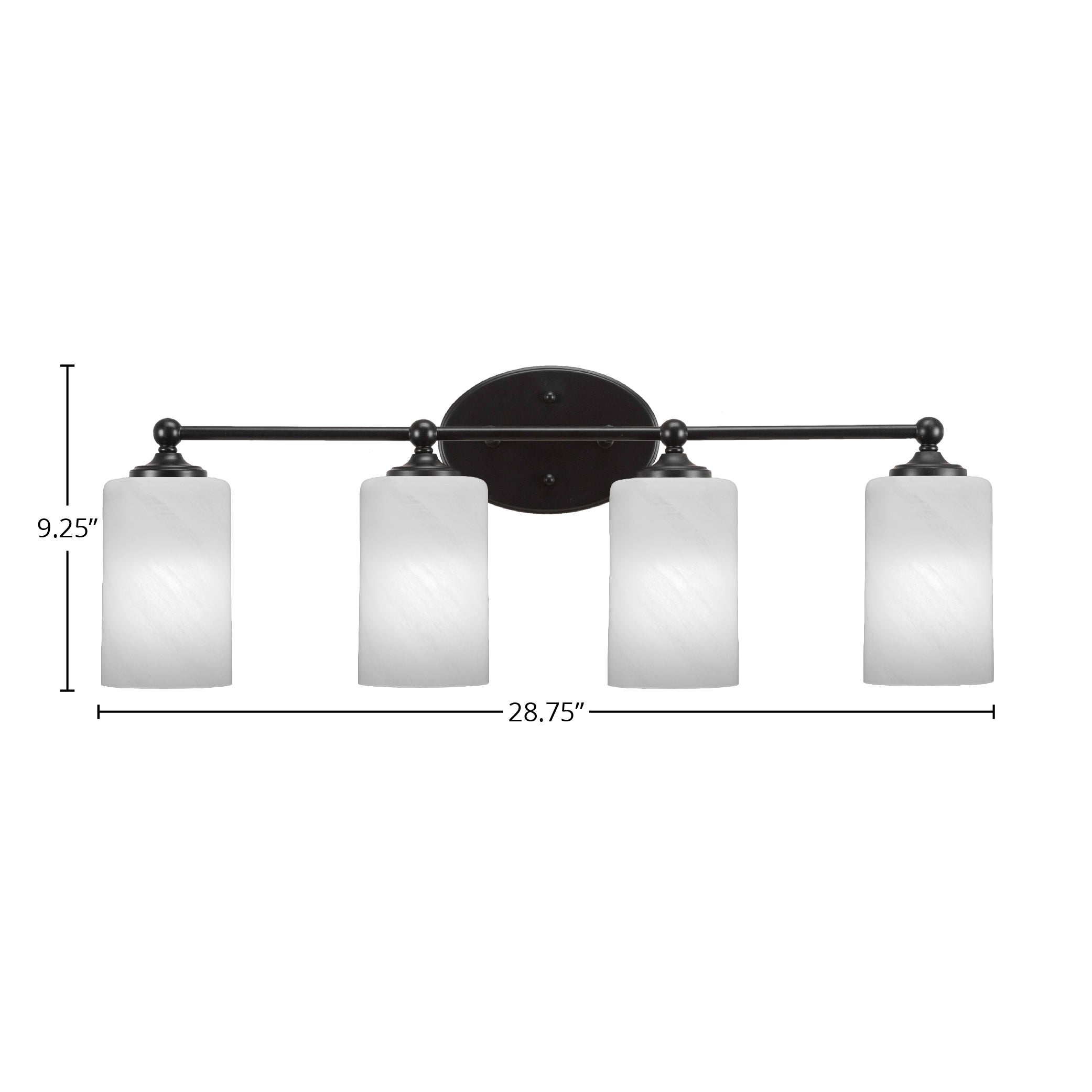 Capri Four Light Bath Bar in Matte Black with 4" White Marble Shade