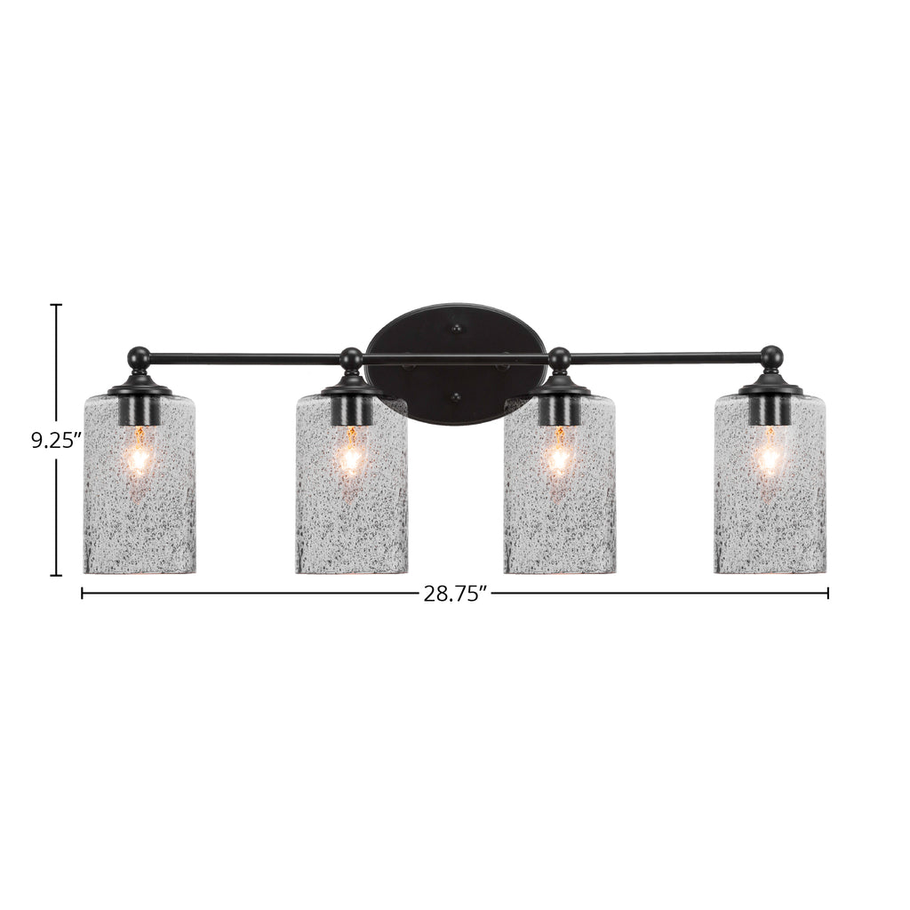 Capri Four Light Bath Bar in Matte Black with 4" Smoke Bubble Shade
