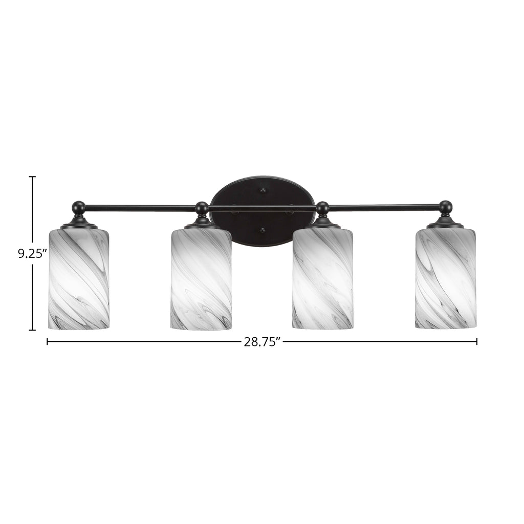 Capri Four Light Bath Bar in Matte Black with 4" Onyx Swirl Shade