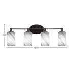 Capri Four Light Bath Bar in Matte Black with 4" Onyx Swirl Shade