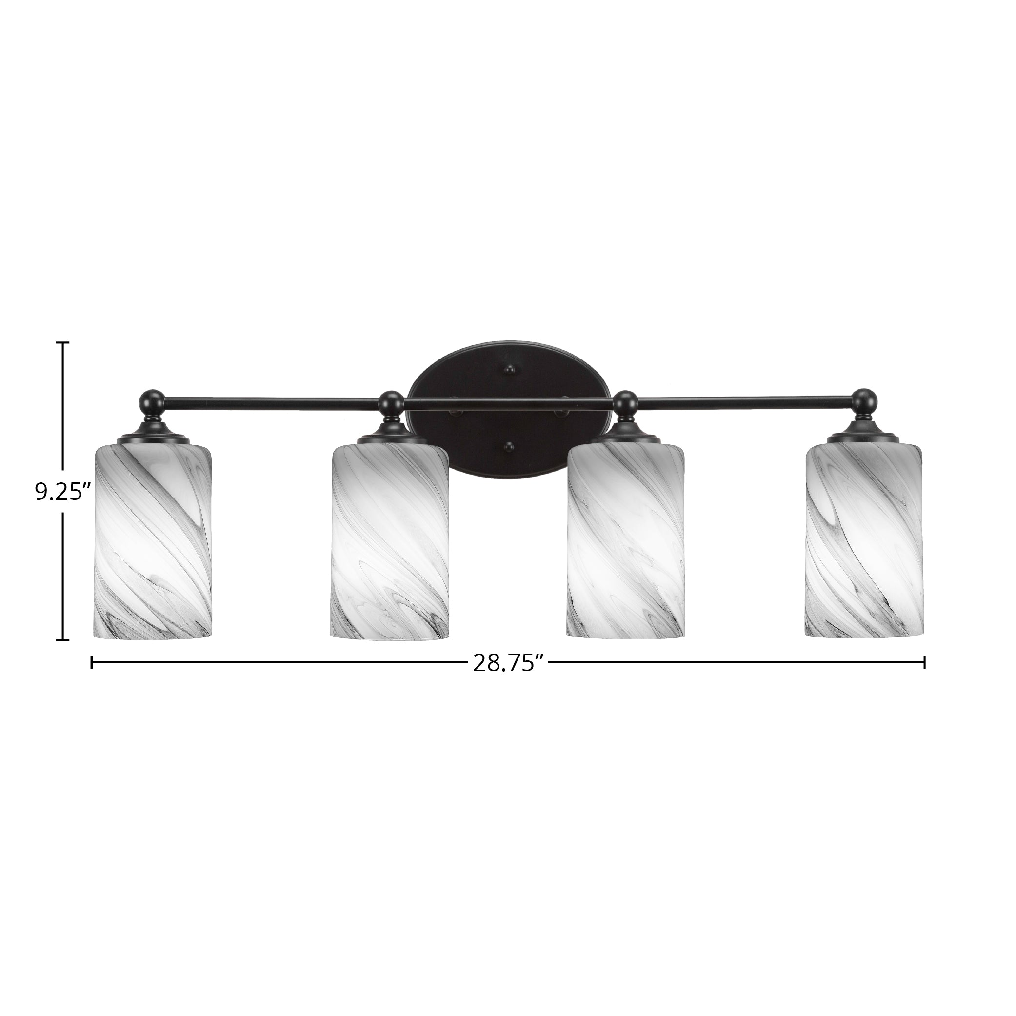 Capri Four Light Bath Bar in Matte Black with 4" Onyx Swirl Shade