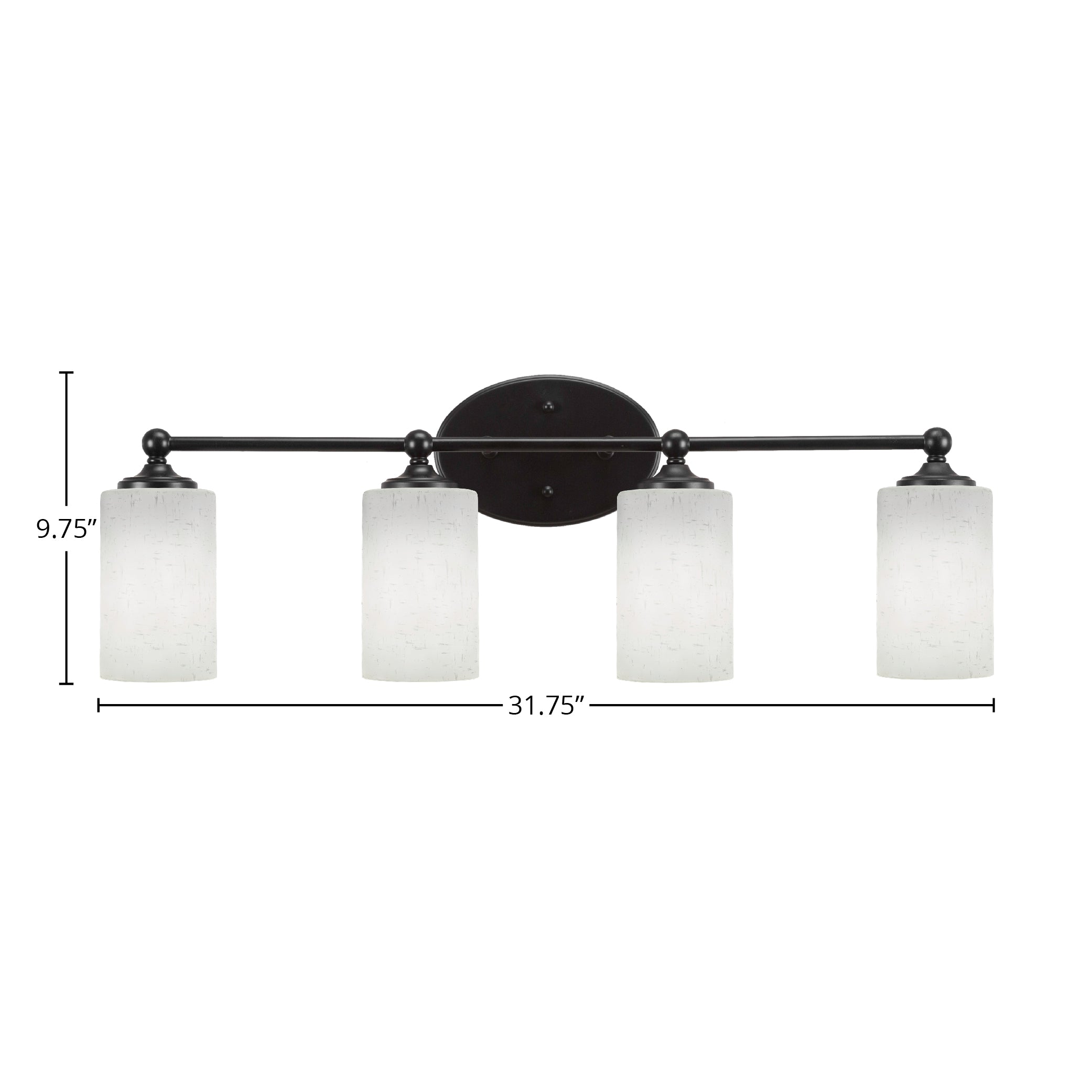 Capri Four Light Bath Bar in Matte Black with 4" White Muslin Shade