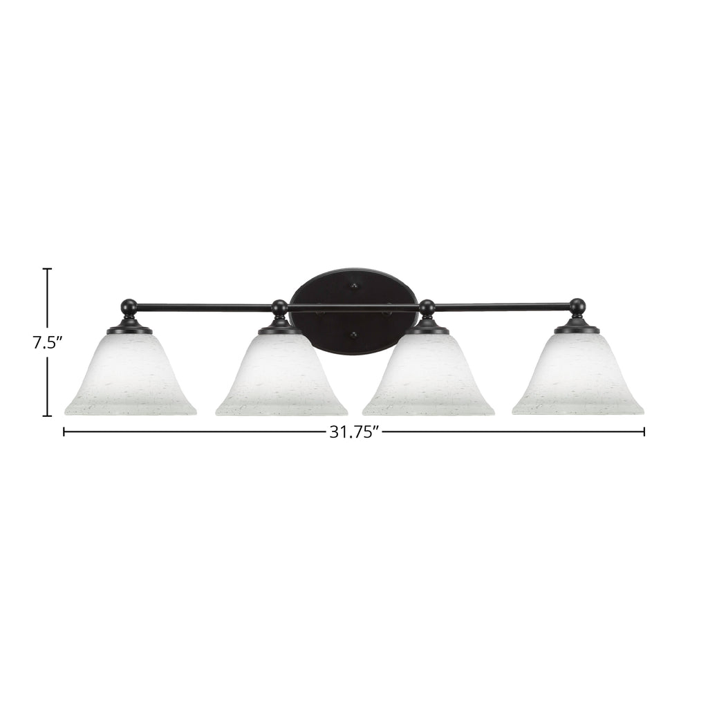 Capri Four Light Bath Bar in Matte Black with 7" White Muslin Shade