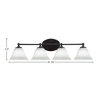 Capri Four Light Bath Bar in Matte Black with 7" White Muslin Shade