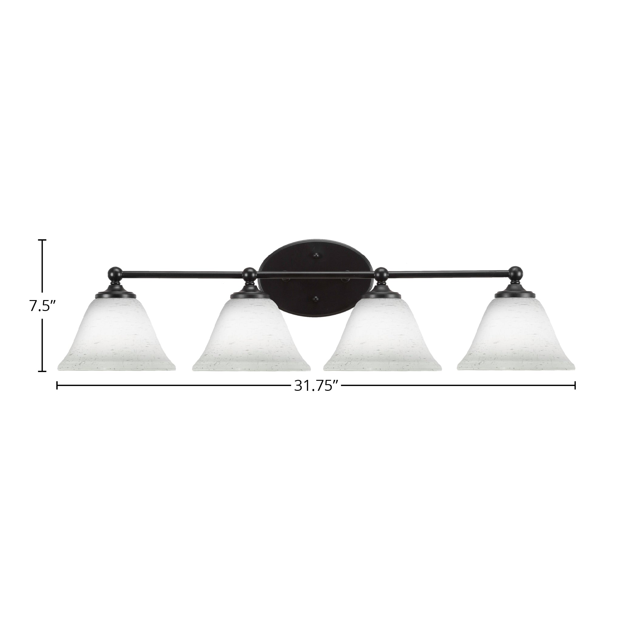 Capri Four Light Bath Bar in Matte Black with 7" White Muslin Shade