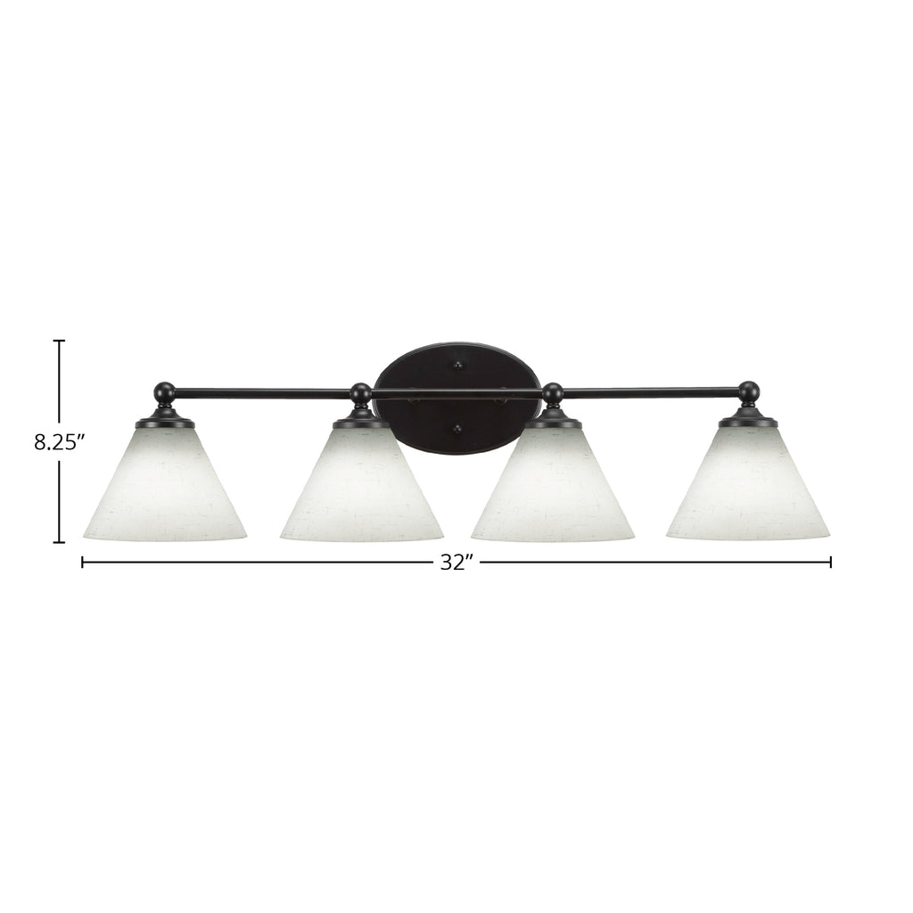 Capri Four Light Bath Bar in Matte Black with 7" White Muslin Shade