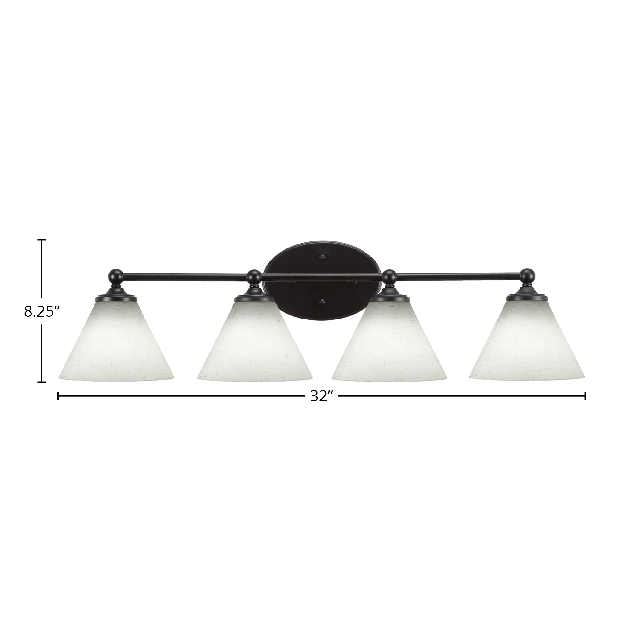 Capri Four Light Bath Bar in Matte Black with 7" White Muslin Shade