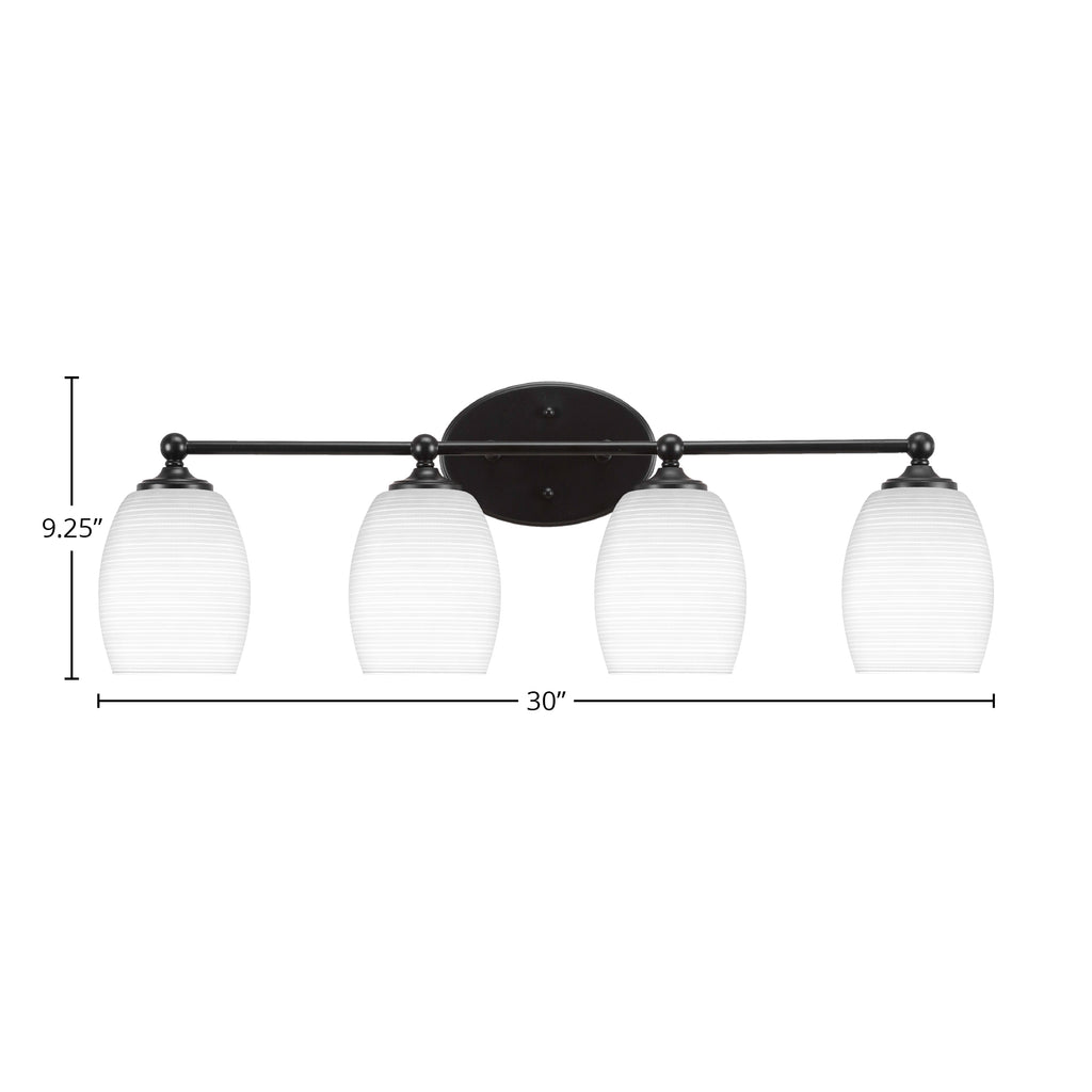 Capri Four Light Bath Bar in Matte Black with 5" White Matrix Shade