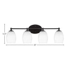 Capri Four Light Bath Bar in Matte Black with 5" White Matrix Shade