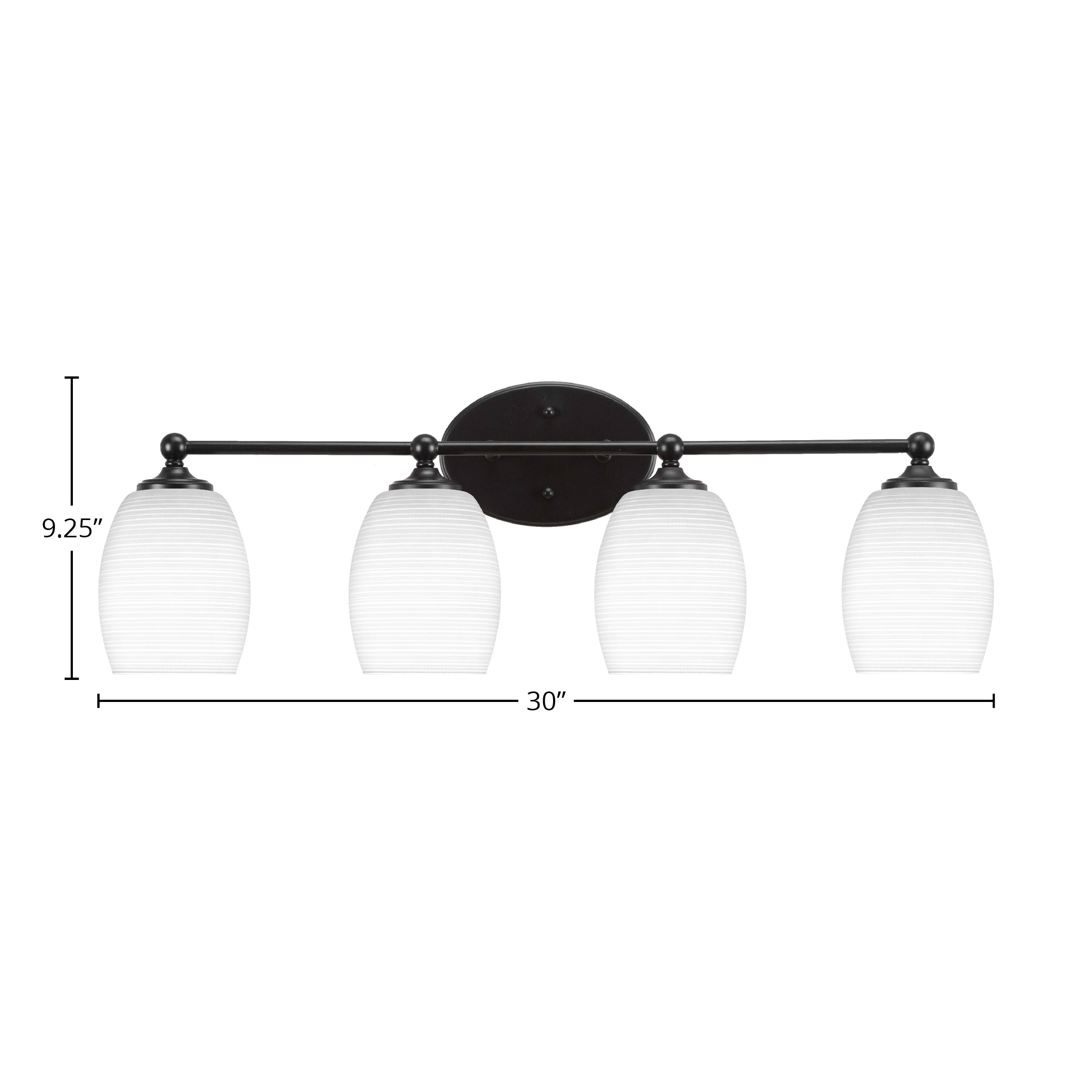 Capri Four Light Bath Bar in Matte Black with 5" White Matrix Shade