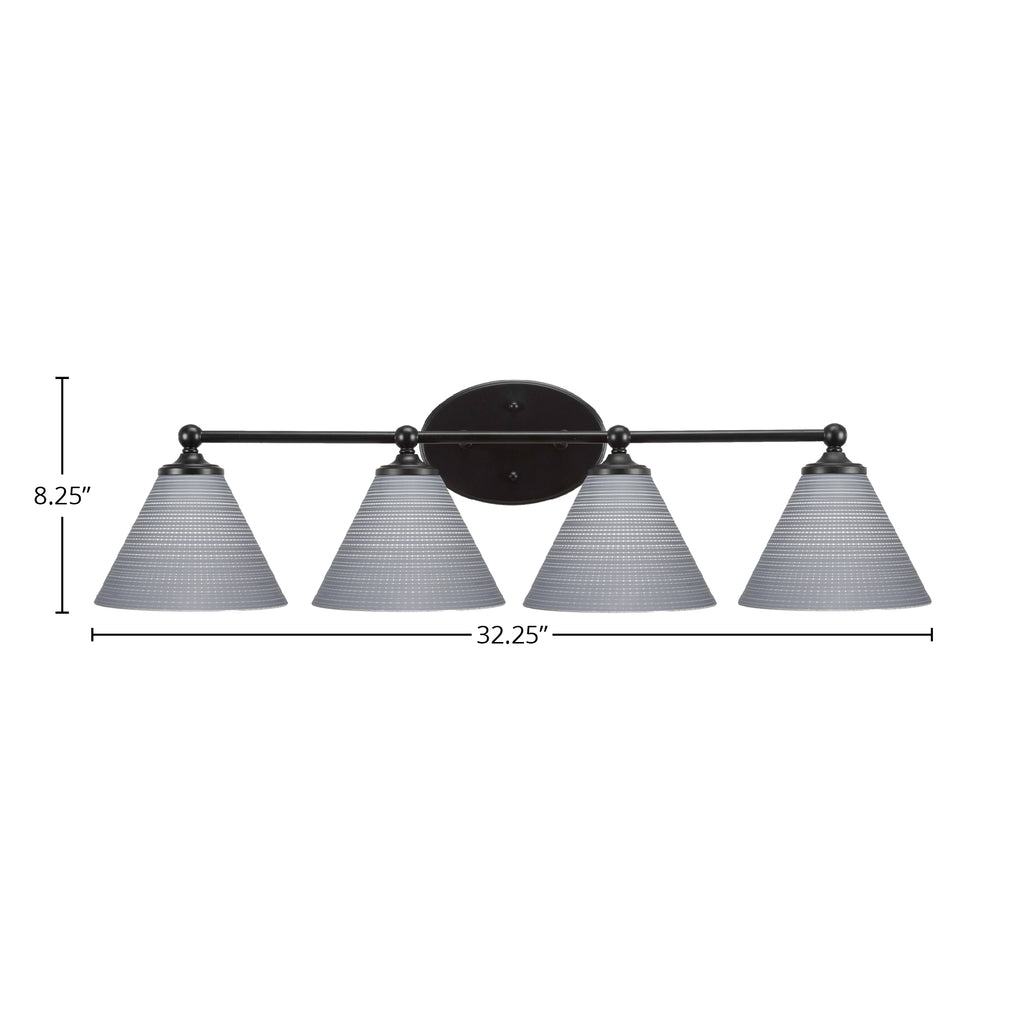 Capri Four Light Bath Bar in Matte Black with 7" Gray Matrix Shade