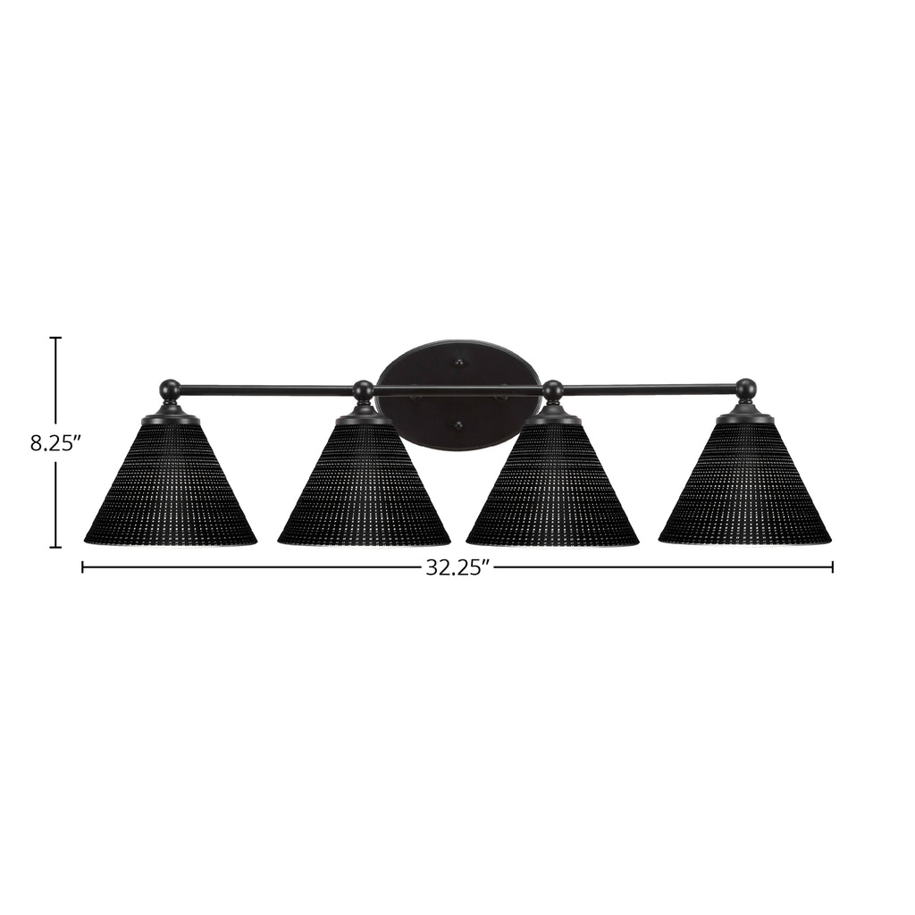 Capri Four Light Bath Bar in Matte Black with 7" Black Matrix Shade