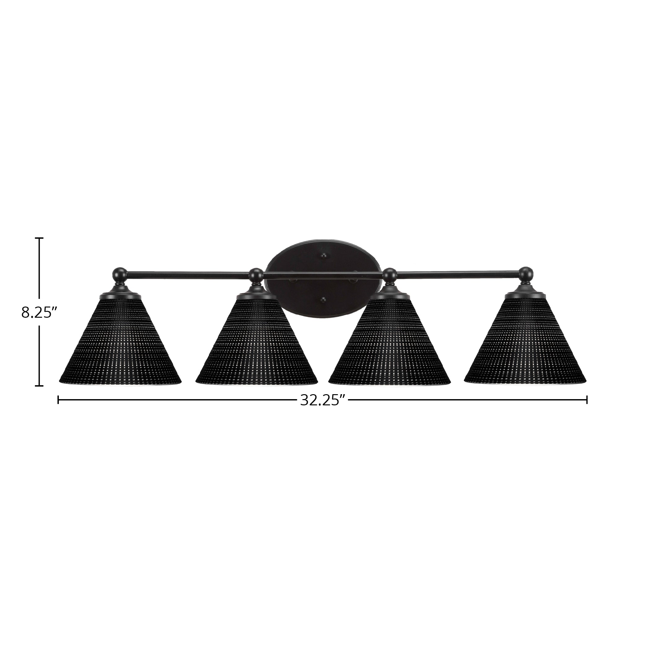 Capri Four Light Bath Bar in Matte Black with 7" Black Matrix Shade