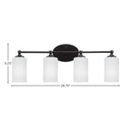 Capri Four Light Bath Bar in Matte Black with 4" White Matrix Shade