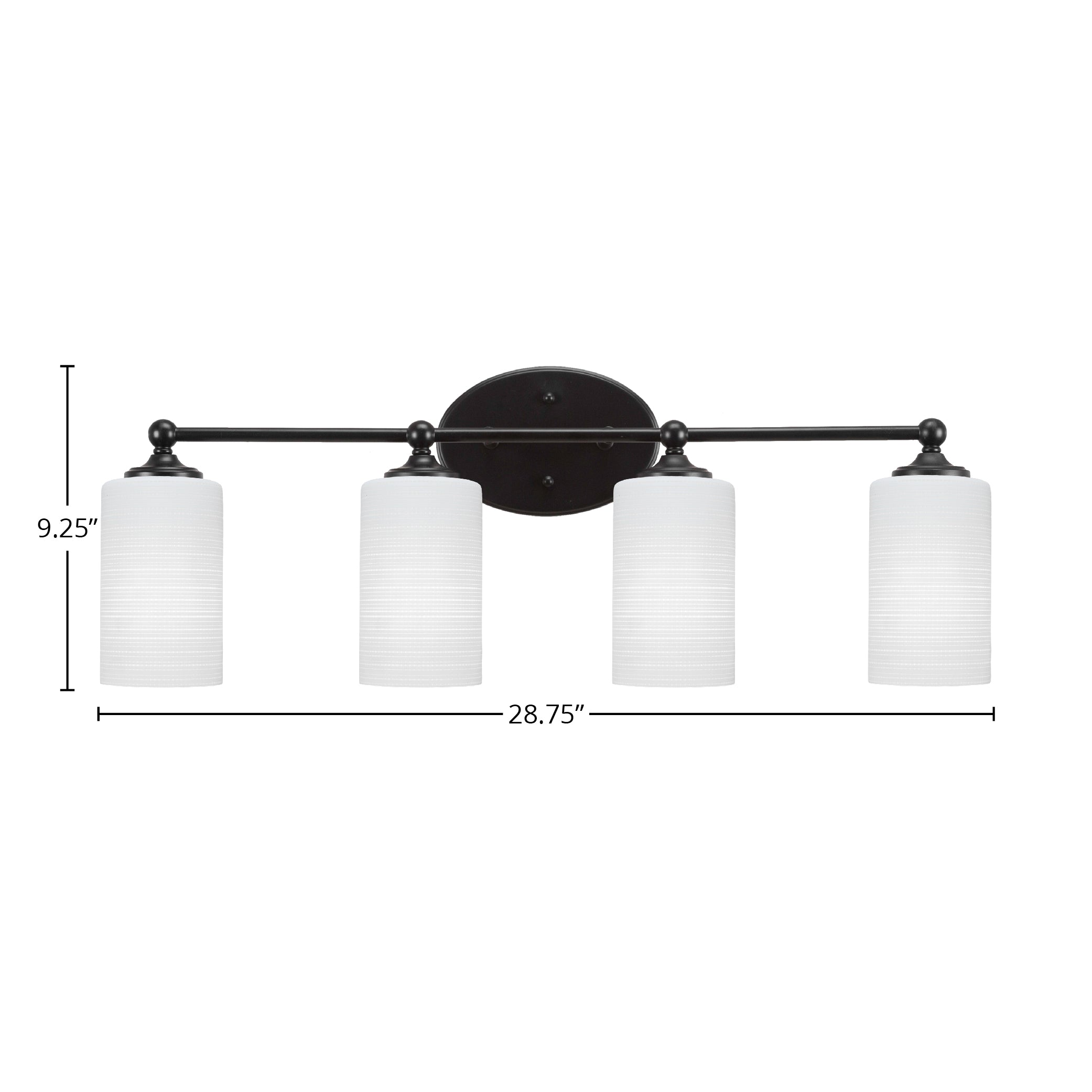 Capri Four Light Bath Bar in Matte Black with 4" White Matrix Shade