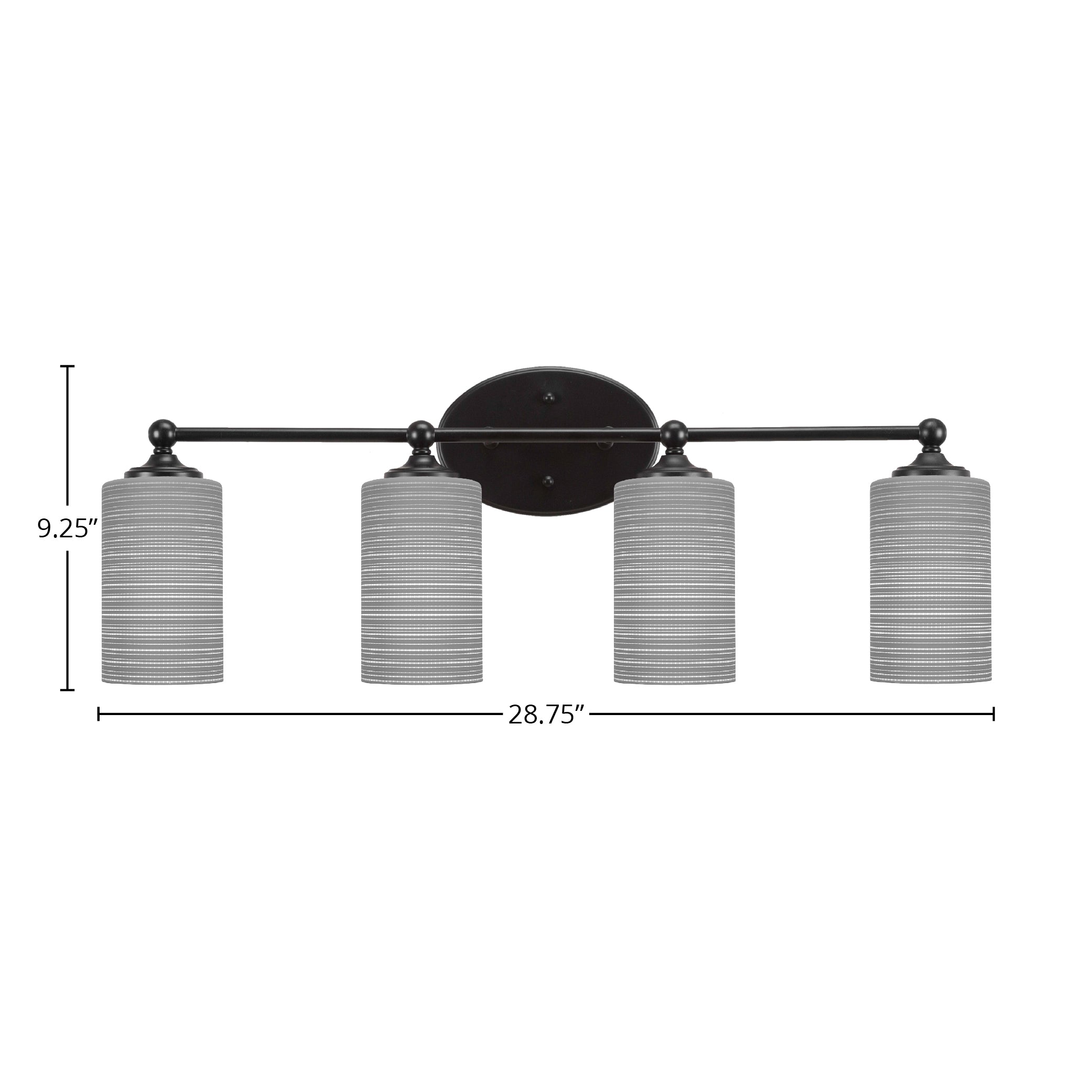 Capri Four Light Bath Bar in Matte Black with 4" Gray Matrix Shade