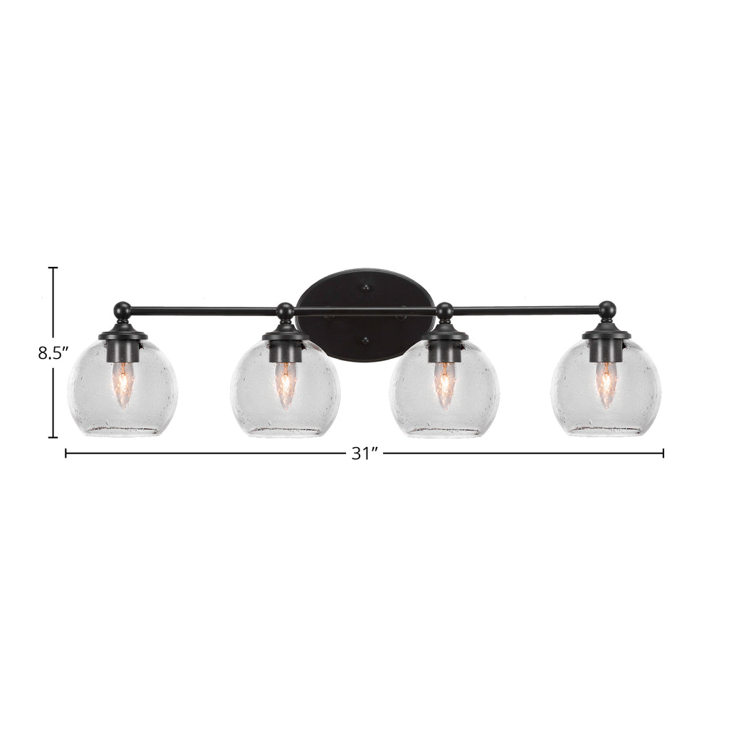 Capri Four Light Bath Bar in Matte Black with 5.75" Clear Bubble Shade