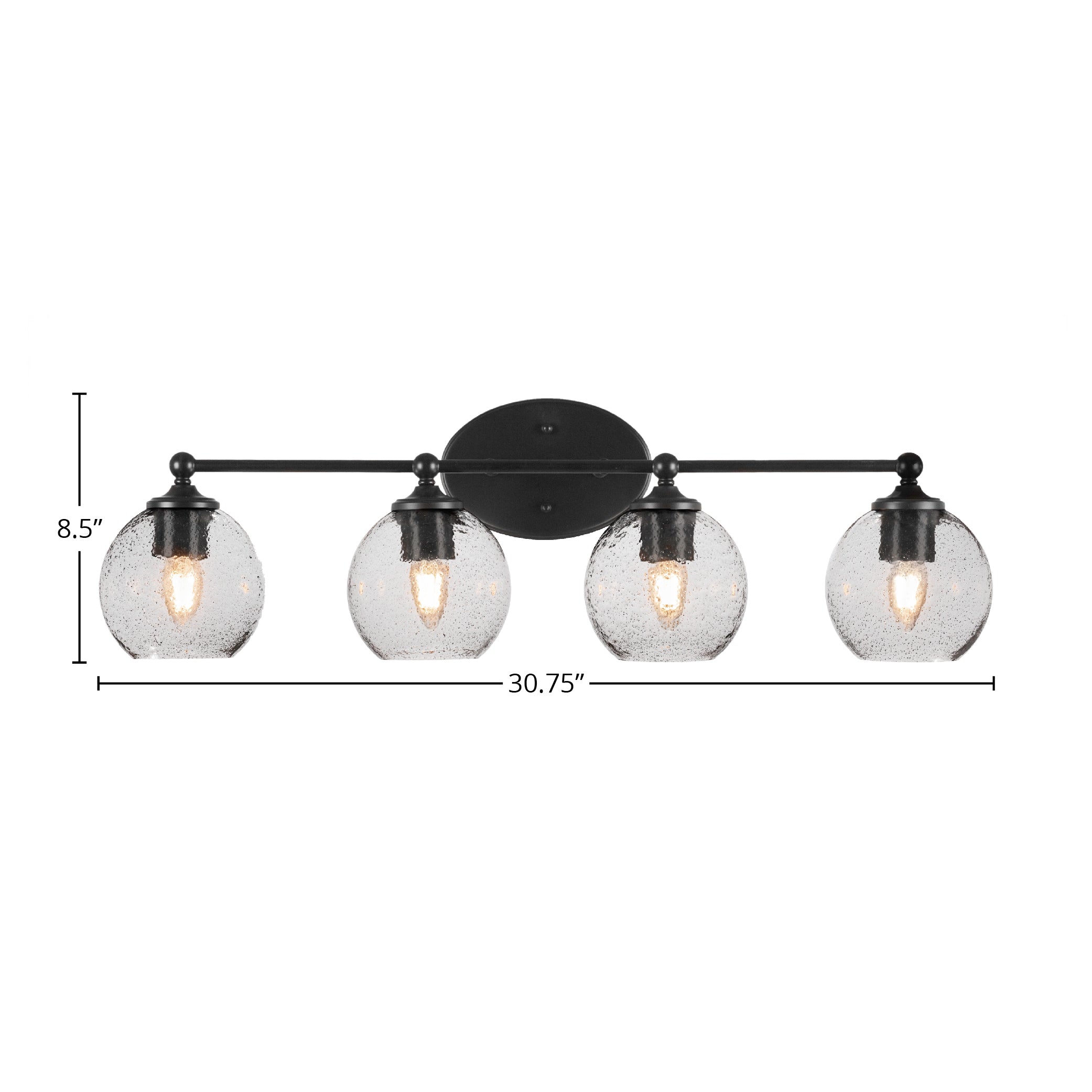 Capri Four Light Bath Bar in Matte Black with 5.75" Smoke Bubble Shade