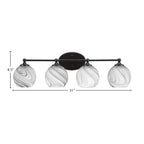 Capri Four Light Bath Bar in Matte Black with 5.75" Onyx Swirl Shade