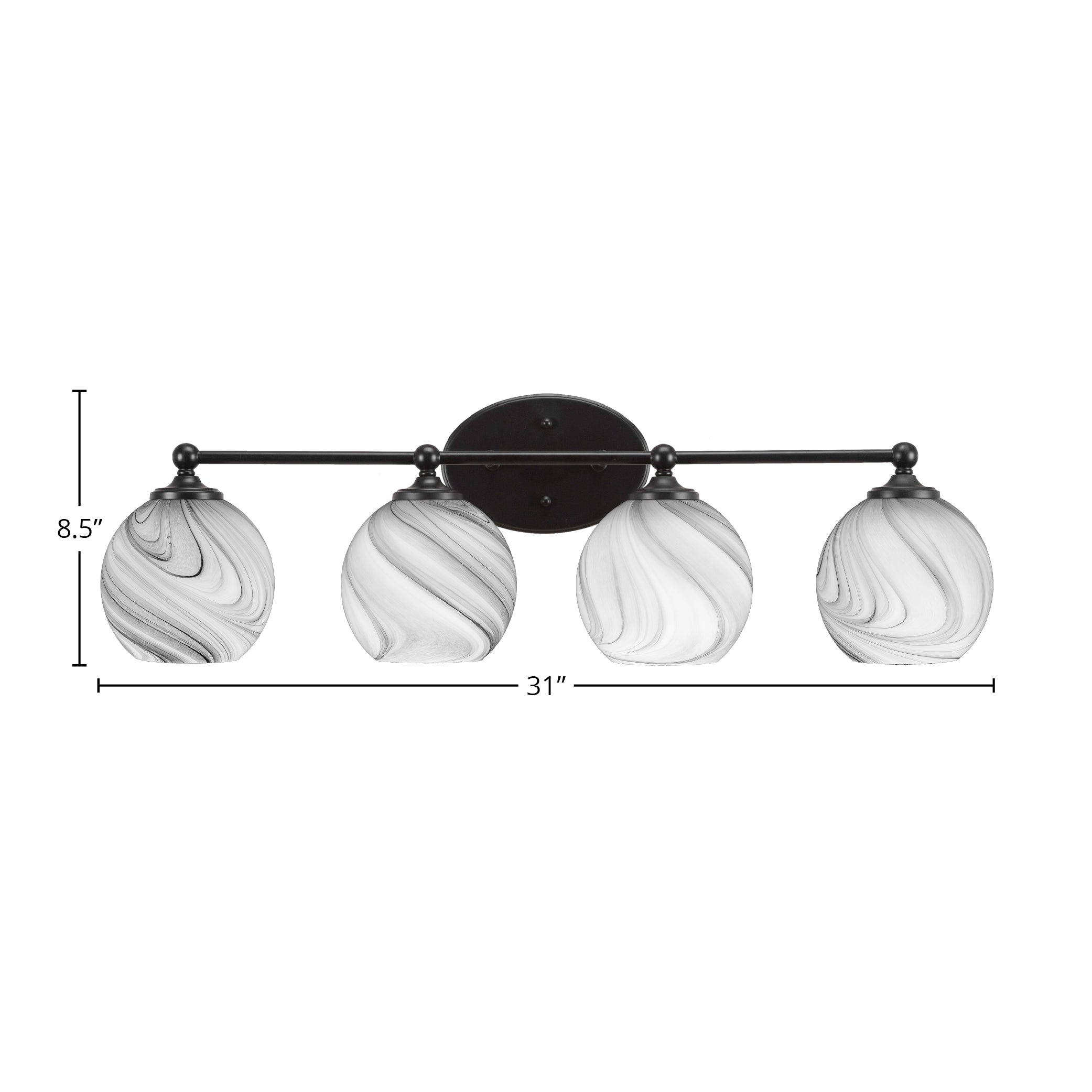 Capri Four Light Bath Bar in Matte Black with 5.75" Onyx Swirl Shade