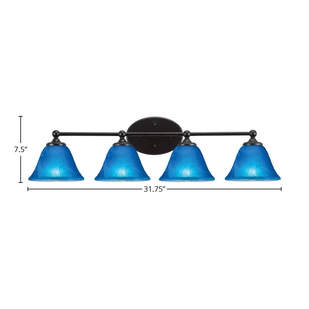 Capri Four Light Bath Bar in Matte Black with 7" Blue Italian Shade