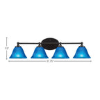 Capri Four Light Bath Bar in Matte Black with 7" Blue Italian Shade