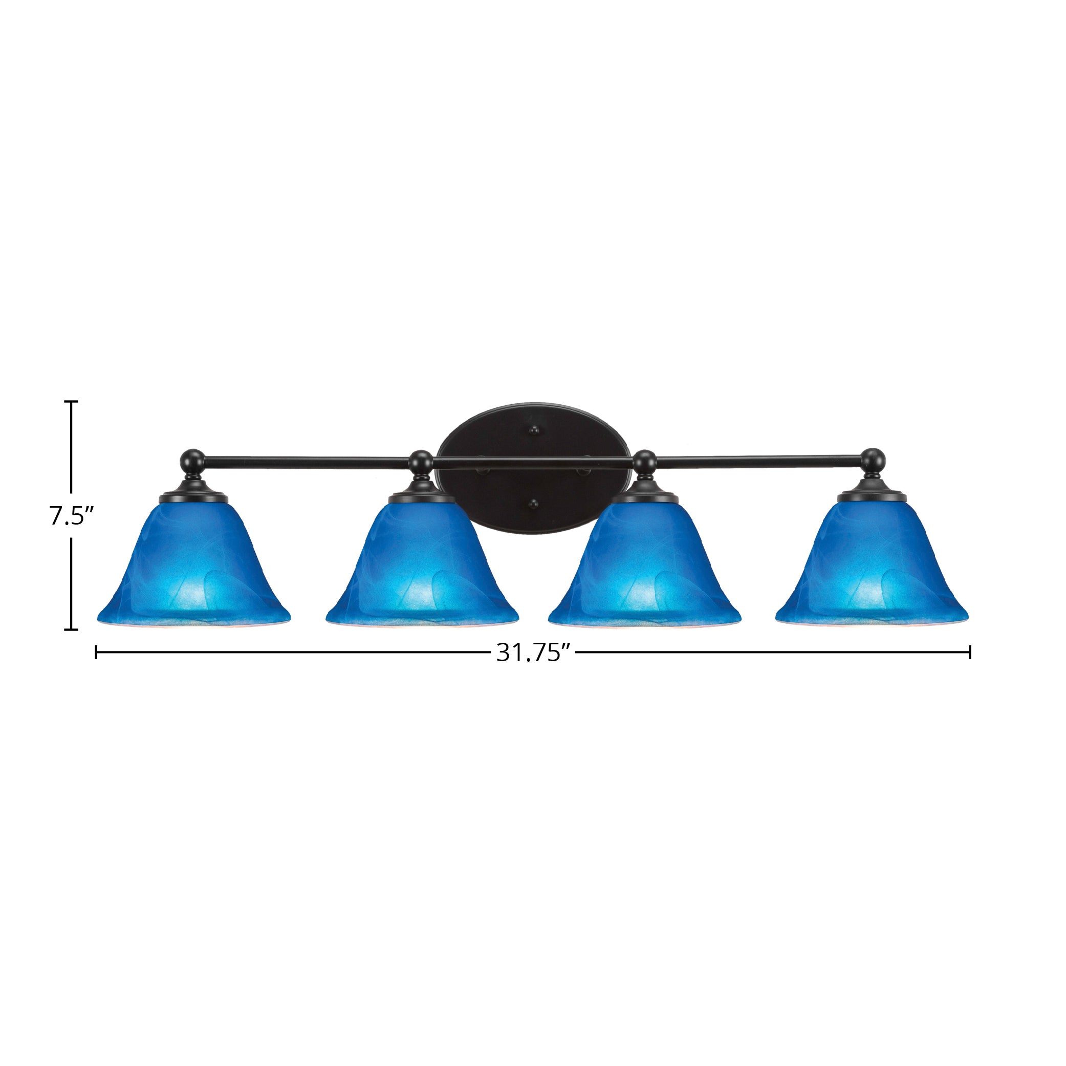 Capri Four Light Bath Bar in Matte Black with 7" Blue Italian Shade