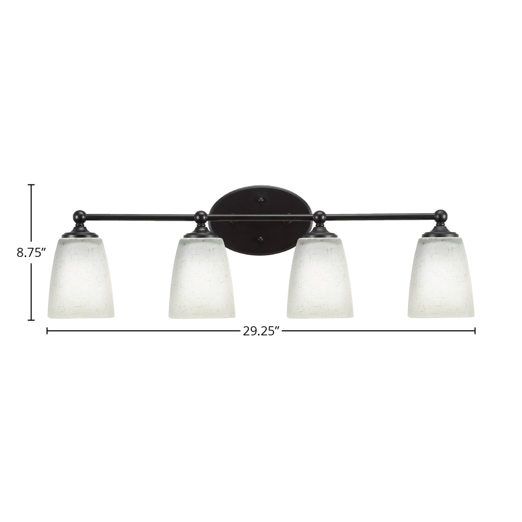 Capri Four Light Bath Bar in Matte Black with 4.5" Square White Muslin Shade