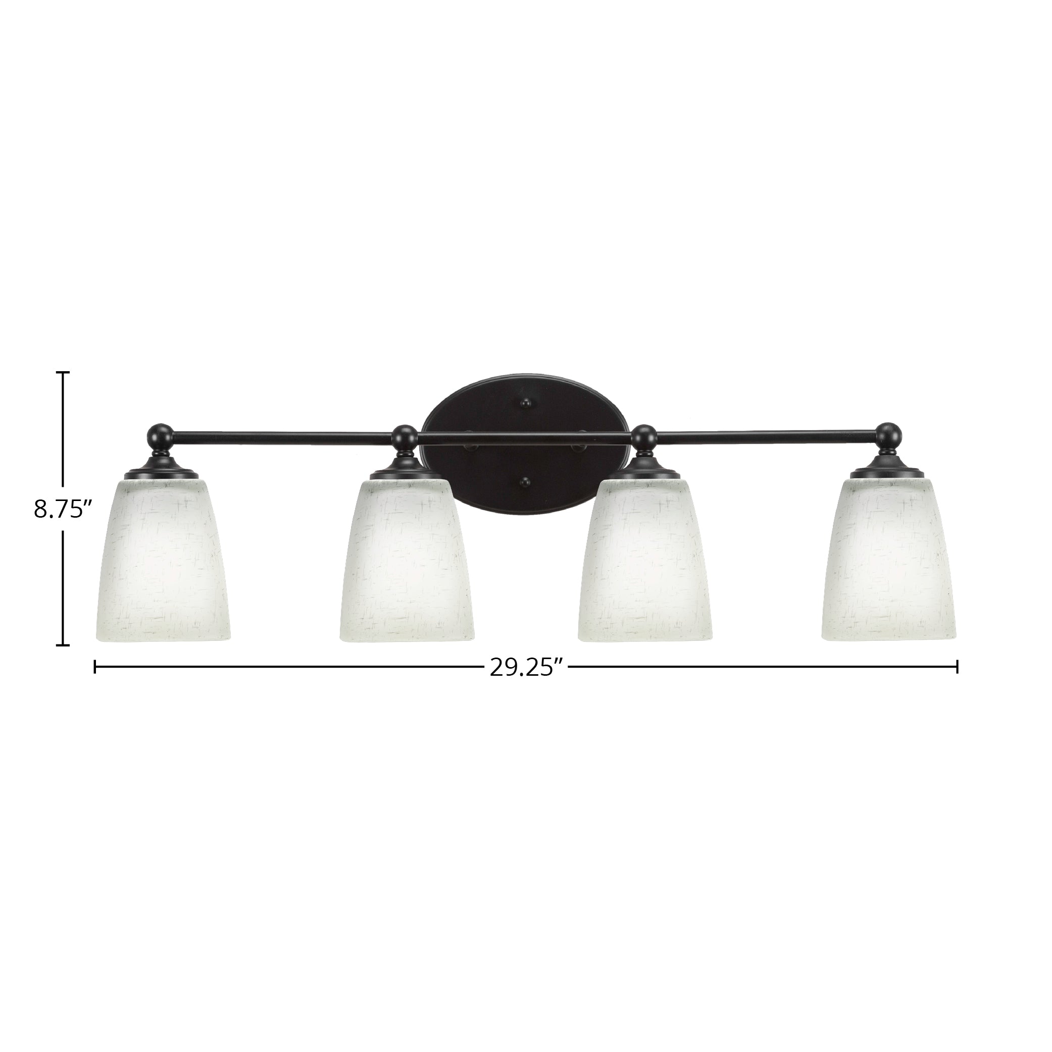 Capri Four Light Bath Bar in Matte Black with 4.5" Square White Muslin Shade