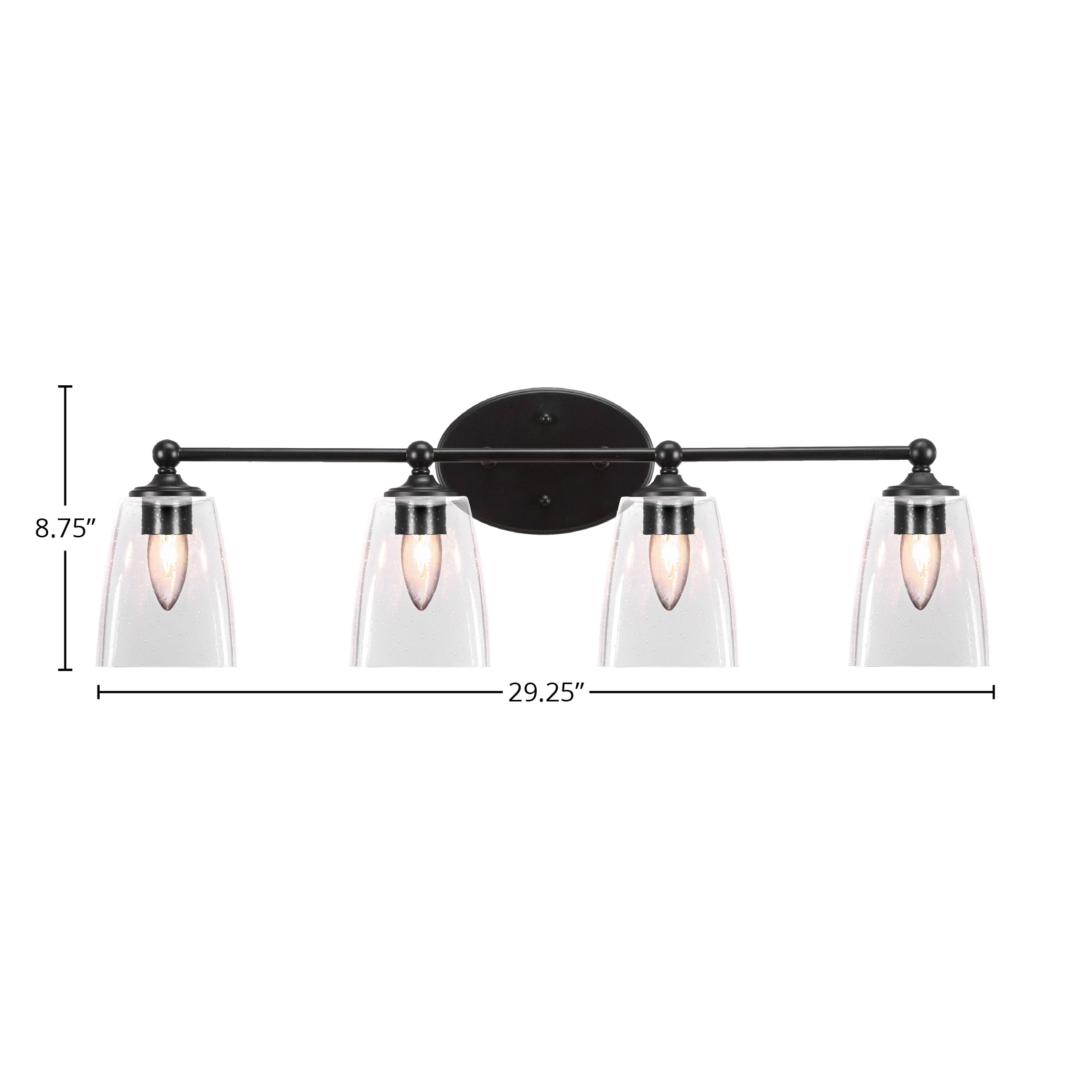 Capri Four Light Bath Bar in Matte Black with 4.5" Square Clear Bubble Shade